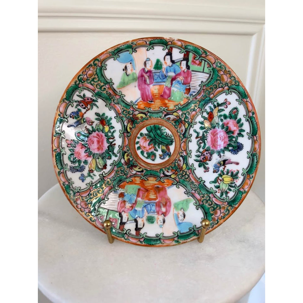 Chinese Export Famille Rose Medallion Porcelain Plate Pair 7" $100 a pair
