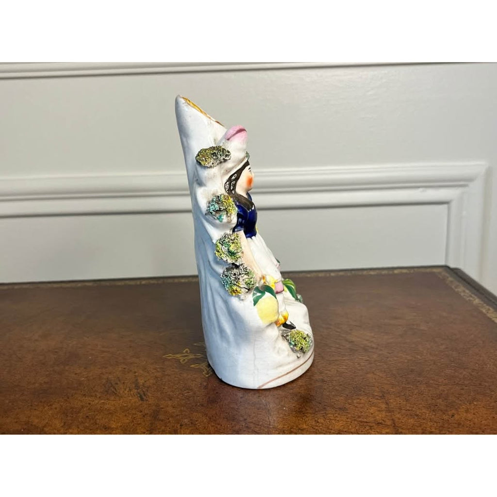 Antique 19th Century Staffordshire Girl Shepherdess & Sheep Spill Vase