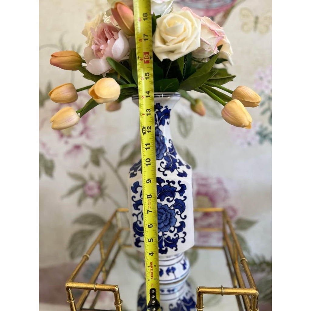 PAIR OF BLUE AND WHITE CHINOISERIE FLORAL VASES