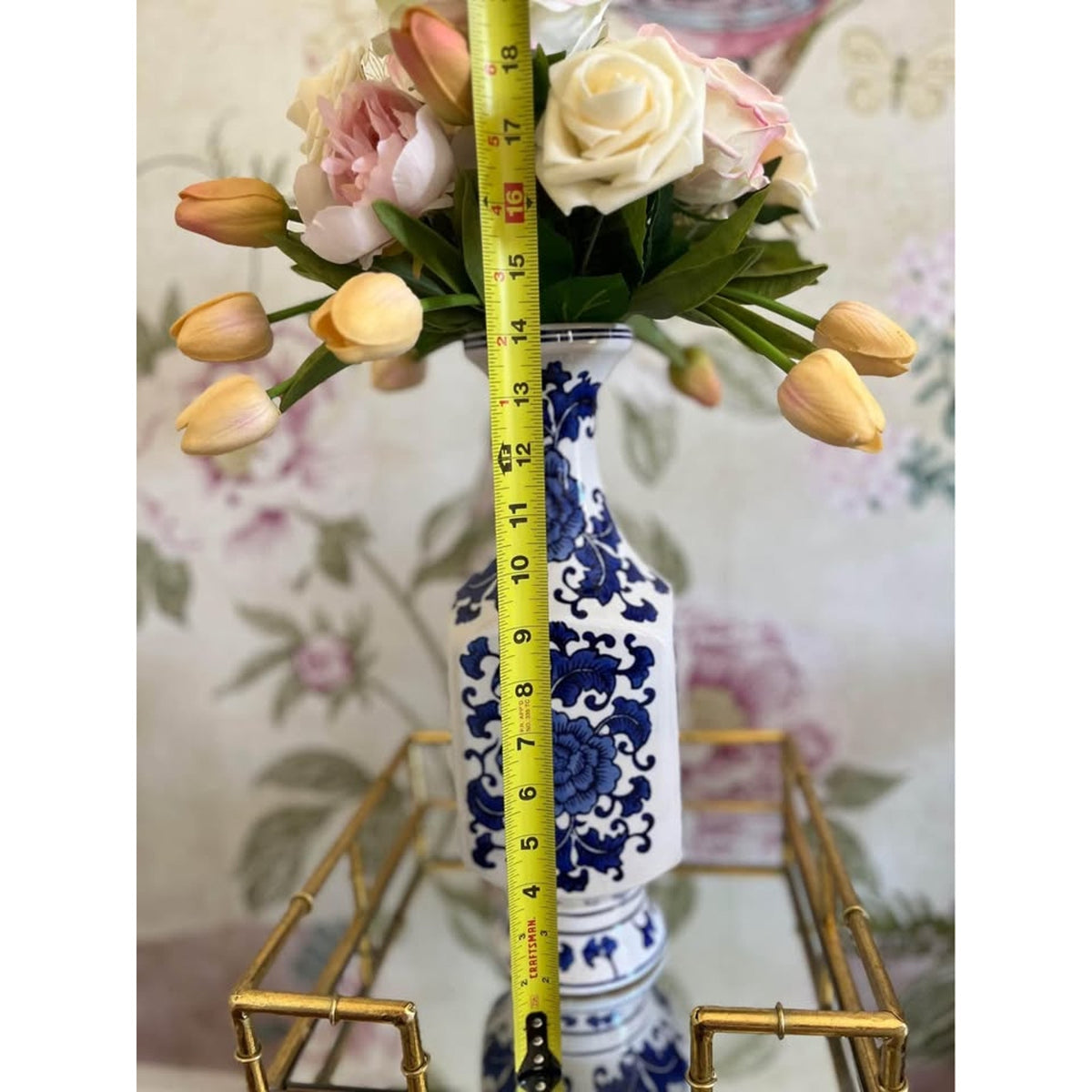 PAIR OF BLUE AND WHITE CHINOISERIE FLORAL VASES