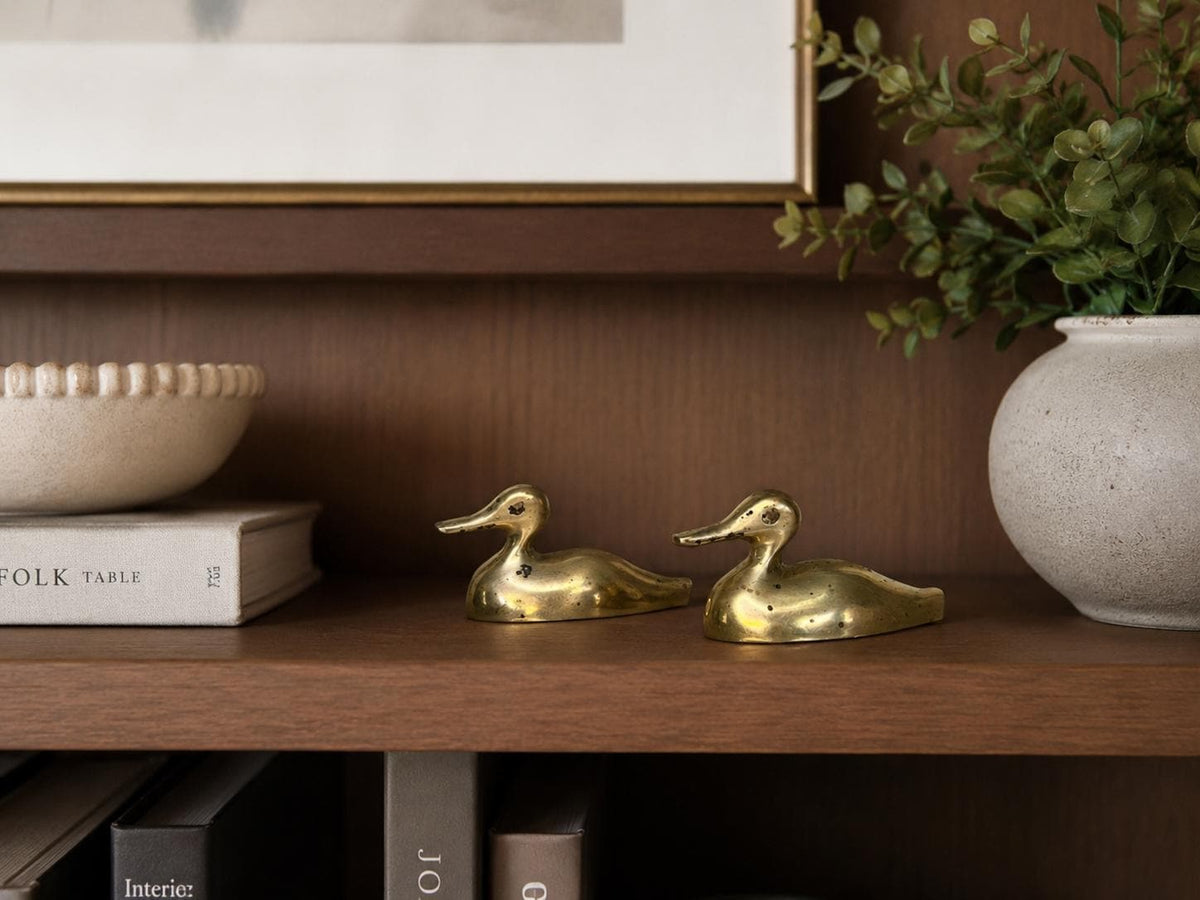 Aged Brass Duck Figurines Pair | Vintage Animal Decor (4.5" Long)