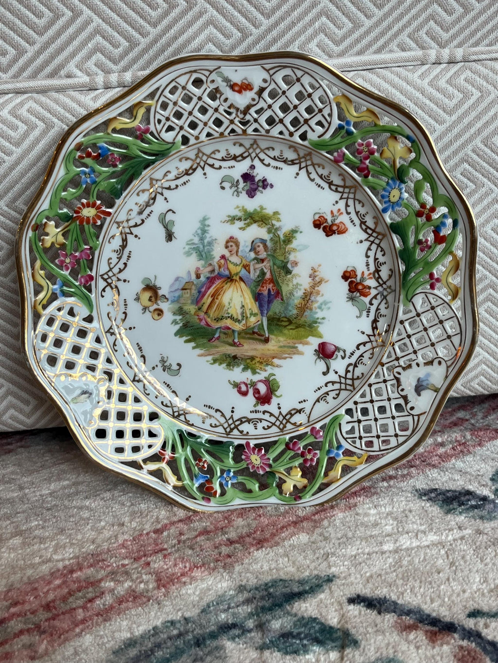 Royal Dresden Germany Reticulated Courting Couple Plate